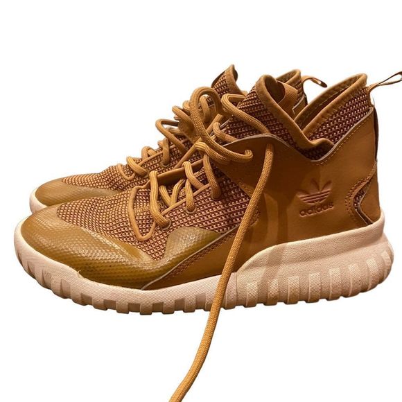 Adidas Tubular x Wheat Tan Brown Leather Athletic Sneakers